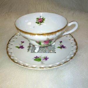 VINTAGE Charming Tea Cup and saucer printer with the 23 Psalm